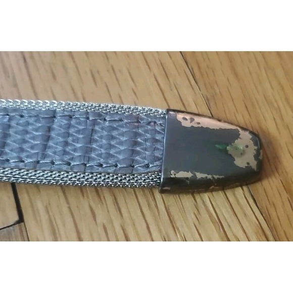 Vintage‎ BB Simon Women Gray Leather Belt Silver Mesh Edging Size 30